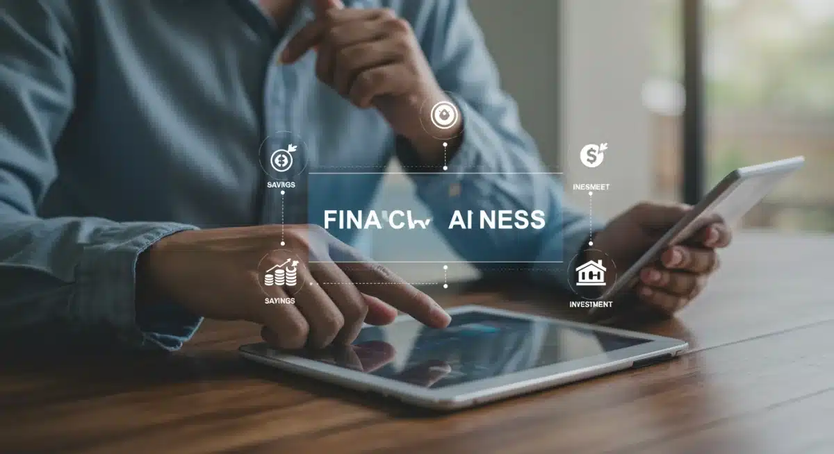 Person reviewing financial planning tools on a tablet, symbolizing financial wellness benefits