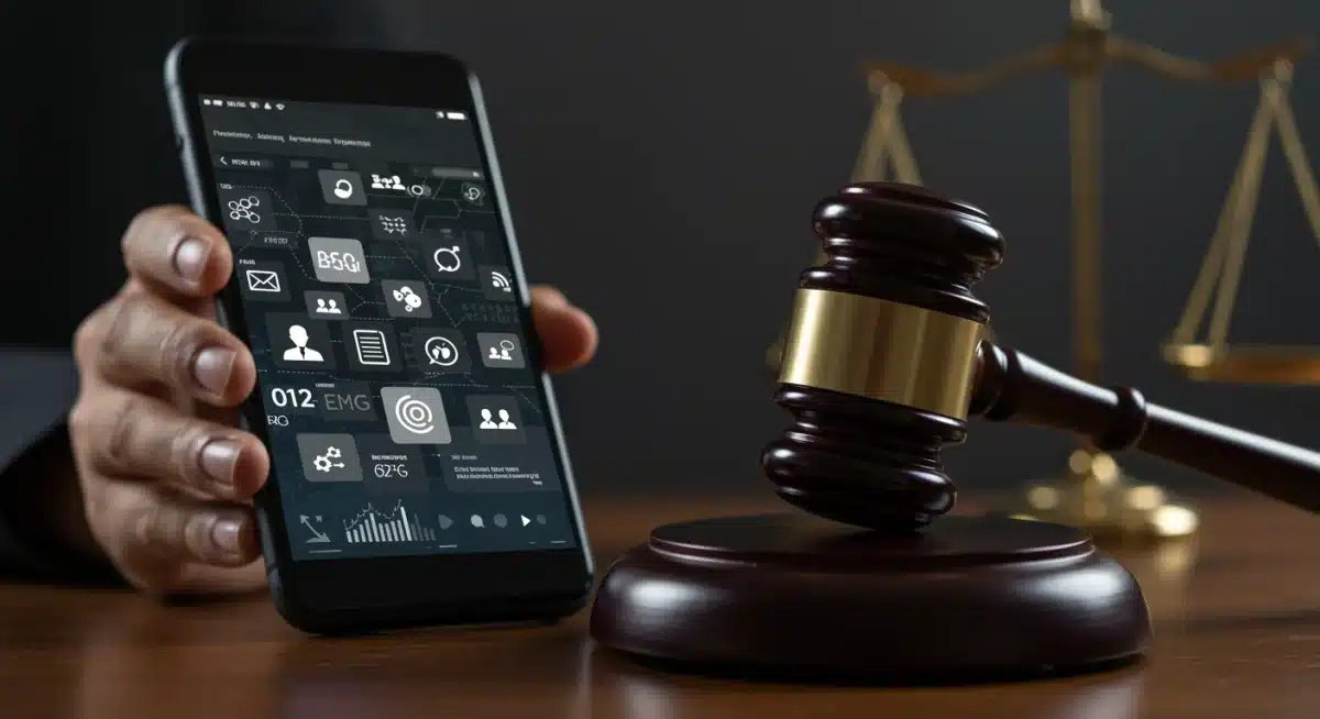 Gavel striking block over smartphone screen, representing legal impact on digital data