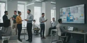 Diverse employees accessing mental health resources through EAP on a digital screen, symbolizing support and well-being in a modern workplace.