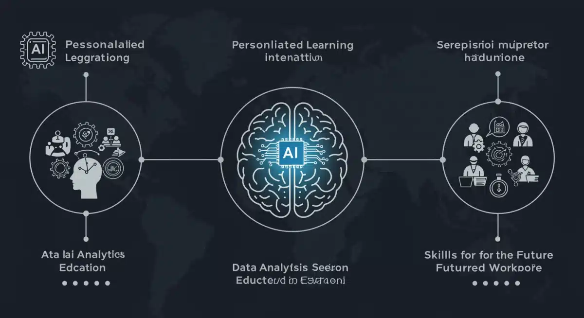 Infographic showing personalized learning, data analytics, and future skills in AI education