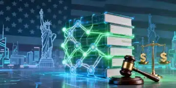 Illustration of 2025 cryptocurrency regulations impacting U.S. investors, featuring digital assets and legal symbols.