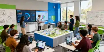 Students and professionals bridging skills gap in modern classroom