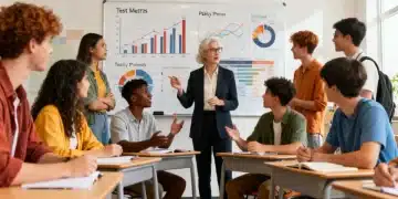 Students and educators debating standardized testing policies in a classroom