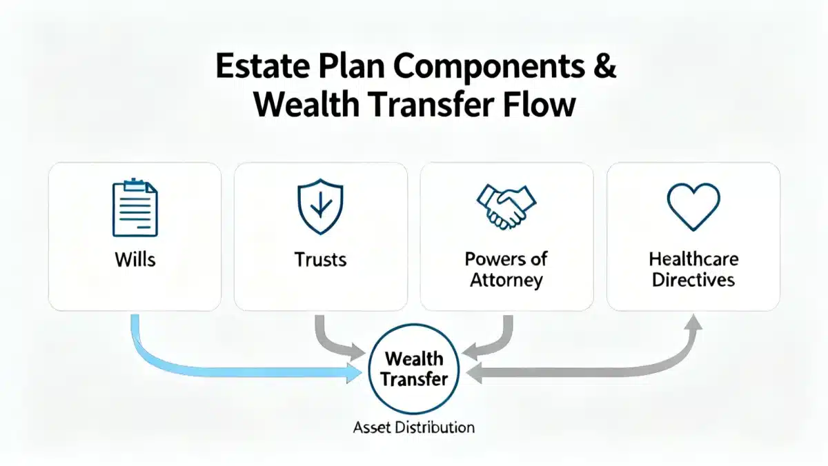 Components of a comprehensive estate plan infographic