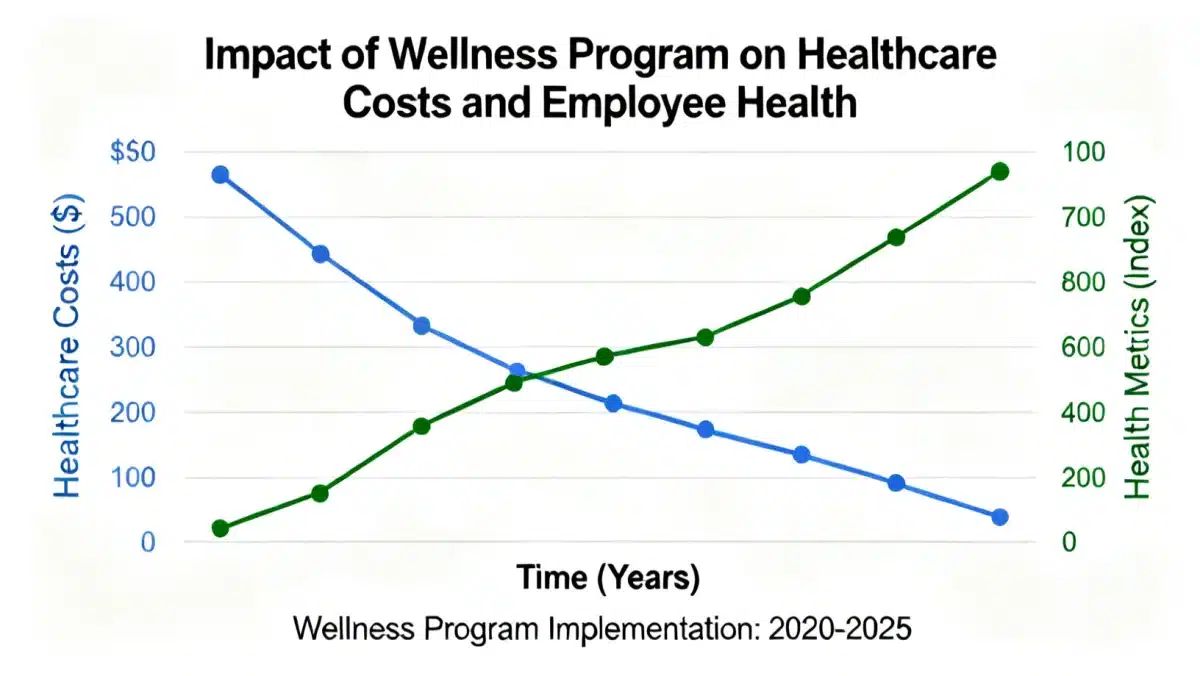 Graph showing reduced healthcare costs and improved employee health.