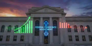 Federal Reserve building with financial graphs indicating interest rate changes