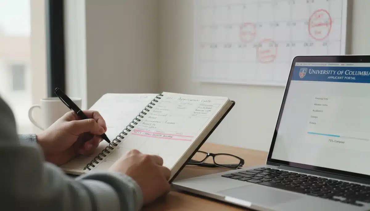 Student organizing college application deadlines in a planner