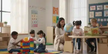 Children learning in a bright, modern early childhood classroom