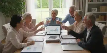 Seniors discussing retirement plans and finances